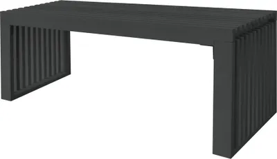 A dark gray bench is shown against a white background.