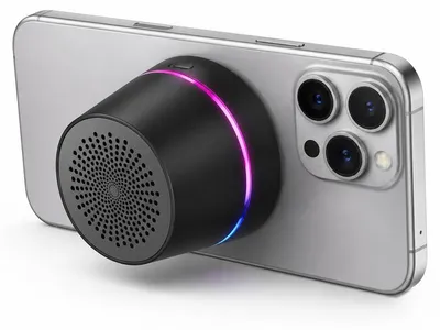Produktbild von Tragbarer Bluetooth Lautsprecher 5 W, magnetisch, mit kabellosem Laden, Bluetooth 5.3, RGB-Lichteffekt, TWS & Mikrofon, kompakt für Outdoor & Zuhause