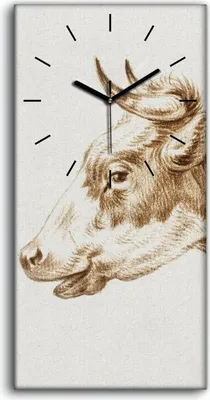 Produktbild von Wohnzimmer-Bild Leinwand Uhr Geräuschlos 30x60 Zeichnung Tier Kuh Kunst - schwarze Hände