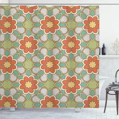 Immagine prodotto di ABAKUHAUS Tenda da doccia con motivi floreali, stampa astratta ritmica nostalgica anni '60 petali di fiori in tonalità retrò, 175 x 200 cm, multicolore