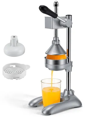 Immagine prodotto di Spremiagrumi manuale - Acciaio inossidabile - Qualità professionale - Ideale per arance, limoni, lime, melograni - Argento