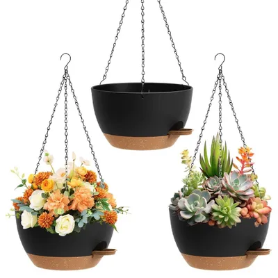 Zdjęcie produktu dla Zestaw 3 wiszących doniczek z otworami drenażowymi, 25 cm