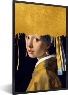 Produktbild von MuchoWow® Gerahmtes Poster Mädchen mit einem Perlenohrring - Gold - Johannes Vermeer 20x30 cm - Poster mit Schwarzem Bilderrahmen Wandposter Rahmen Foto Bilder - Drucken - Bilder Poster im Rahmen