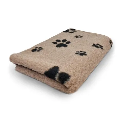 Produktbild von Vet Bed Hundedecke mit Antirutschbeschichtung braun mit schwarzen Pfoten 75 x 50 cm