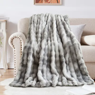 Produktbild von （200*160cm,Farbverlauf grau）Doppelseitige Decke Kaninchenfel Plüsch Flauschige Decke,Deckedickes Flanell Multifunktionale Sofadecke Weiche Warme Geeignet für Betten und Sofas