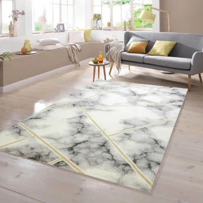Immagine prodotto di Motivo marmorizzato di design, oro, grigio e crema - Dimensioni: 140 x 200 cm