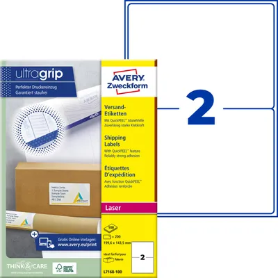 Image de Avery Zweckform® L7168-100 L7168-100 Étiquettes d'expédition - 199,6x143 mm, 200 pièces, blanc