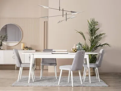 Immagine prodotto di Mobili per la sala da pranzo Set da pranzo ad angolo 7 pezzi Sala da pranzo Tavolo da pranzo bianco Sedie