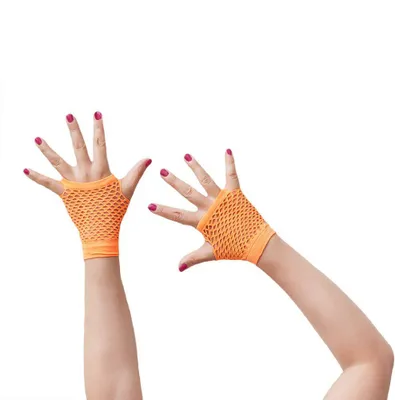 Produktbild von Oblique Unique Netzhandschuhe kurz fingerlos Party Karneval Fasching - neon orange