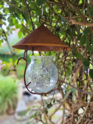 Productafbeelding van Windlicht van edelroest, met dak, om op te hangen