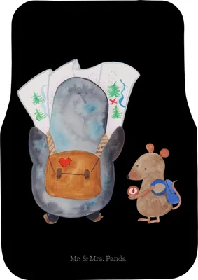 Produktbild von Mr. & Mrs. Panda Fußmatte Auto Pinguin & Maus Wanderer - Schwarz - Geschenk, Wandern, Abenteuer, Pinguine, Autoteppich, Fürs, Teppich, Auto-Fußmatte, Automatte