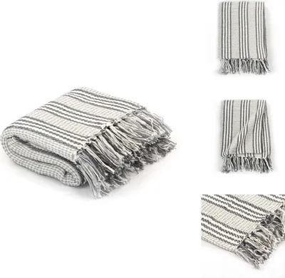 Zdjęcie produktu dla vidaXL Narzuta bawełniana w paski 220x250 cm szaro-biała - Koce
