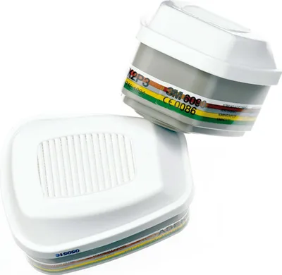 Two respirator filters are shown against a white background.