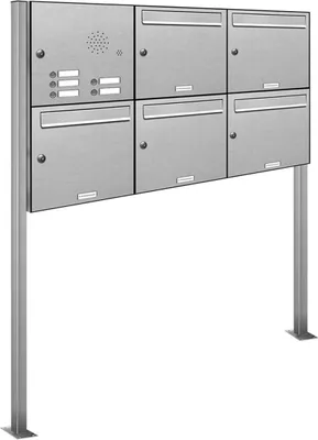 Produktbild von 5er Edelstahl Briefkasten Standanlage Freistehend mit Klingel