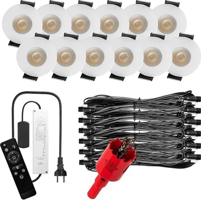 Produktbild von S-Polylight PREMIUM Mini LED- Einbauspots Kaltweiß 6.000K, DIMMBAR, IP65, FUNK 3W LED Einbaustrahler Terrassenüberdachung, Terrassenbeleuchtung, Bad, Sauna, LED Spots mit Fernbedienung (WEISS, 12x LED-SET)