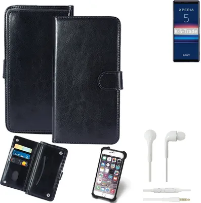 Produktbild von K-S-Trade 360° Hülle kompatibel mit Sony Xperia 5 inkl. Headphones schwarz Kunstleder Case BookCase WalletCase Kunstlederederhülle Handyhülle,