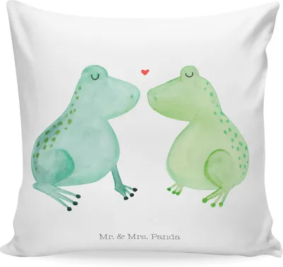 Produktbild von Mr. & Mrs. Panda Dekokissen Sofa Frosch Liebe - Weiß - Geschenk, Frösche, Freundin, Deko Kissen, Küssen, kuschelkissen 40x40, Sofakissen, Heiraten