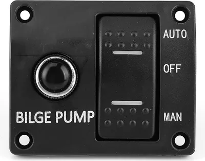 Imagen del producto de Panel de control para bomba de achique de 3 vías, con apagado automático y funcionamiento manual, compatible con 12V y 24V, con indicador LED integrado y un disyuntor de 15A