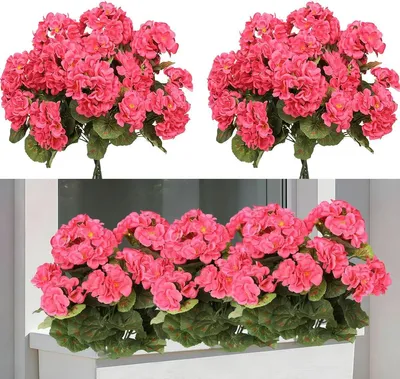 Produktbild von Kunstliche Geranien 37 cm, 4 Stück, UV-beständig, für Balkon