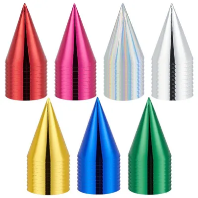 70 bunte Party-Kegelhüte, 7 Farben, Metallic-Folie, mit Kordel
