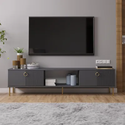 Produktbild von Skye Decor, Paye - Anthracite, TV-Ständer, Anthrazit, 100% MELAMINBESCHICHTETE SPANNPLATTE, 180 x 30 x 45 cm