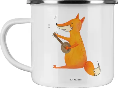 Produktbild von Mr. & Mrs. Panda Teetasse Fuchs Gitarre - Weiß - Geschenk, Lagerfeuer, Musik, Emaille Becher, Optimistisch, Teebecher, Tasse, Haferl, Pott, Singen