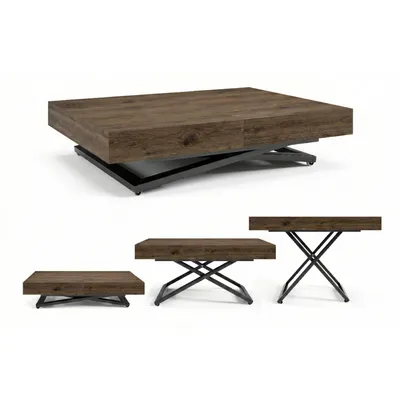 Image de Table Basse Relevable et Extensible SANDI 120x80/200 cm – Table Basse avec Réglage de Hauteur – Table de Salon Style Loft - Chêne Truffle Davos/Noir