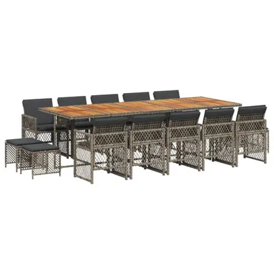 Immagine prodotto di Set da Pranzo da Giardino 15 pz con Cuscini Grigio Polyrattan