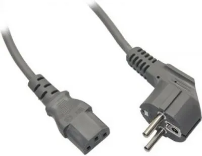 Produktbild von abgewinkeltes Kaltgeräte-Anschlusskabel, 2 m, Grau, (3*0,75 mm²) Schutzkontaktstecker Hybrid (Typ E/F, CEE 7/7) 90° > Gerätebuchse C13 (Kaltgeräteanschluss)