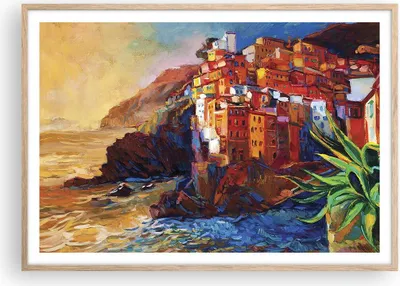 Produktbild von Gerahmtes Poster - Rahmen in heller Eiche - Manarola Bunt Öl - 100x70 cm - Wand Bild - Wanddeko - Wandbilder - Wandposter - Bilderrahmen - Bilder - Kunstdruck - Wandbild - P2NAA100x70-4164