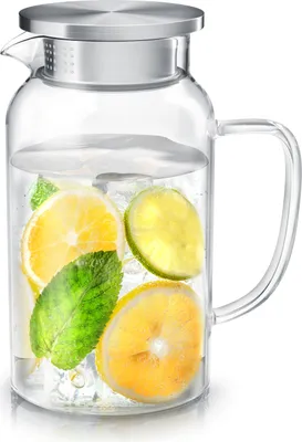 Produktbild von Arendo Glaskaraffe mit Deckel und Griff, Glas Karaffe, Glaskrug, Wasserkrug, Glaskanne, 1,45L