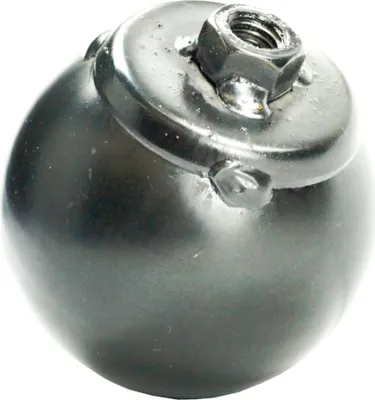A black, spherical weight with a threaded bolt on top, likely for a chimney sweep brush.
