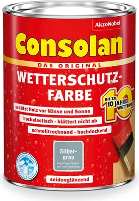 Produktbild von Consolan Wetterschutzfarbe, Deckender Holzschutz für Außen, Silbergrau, 750ml