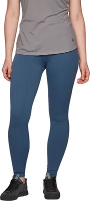 Damen Session Tights von Black Diamond in Blau; kombiniert mit einem grauen Oberteil; ideal für Klettern und Bouldern.