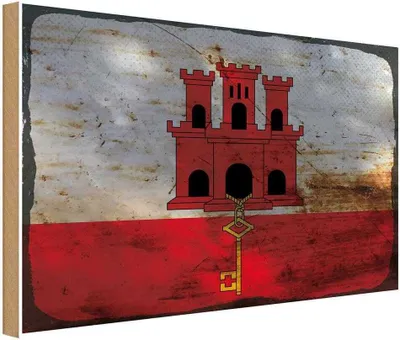 Produktbild von vianmo Holzschild 30x40 cm Gibraltar Flagge Fahne Wappen