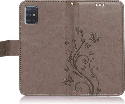 Produktbild von Handy Tasche für Samsung Galaxy A51 Schutz Hülle Handyhülle mit Blumenmuster Klapp Hülle mit Standfunktion und Kartenfächer Grau