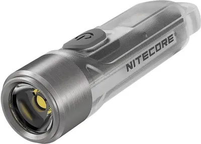 A close-up studio shot of a Nitecore TIKI flashlight against a white background.