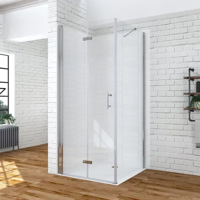 Produktbild von Duschkabine Falttür mit Seitenwand, Duschtür Glas mit Seitenteil Duschabtrennung ecke faltbar Dusche Glastür Seitenwand, Nanoglas 6 mm klar 22. 90x90x197cm