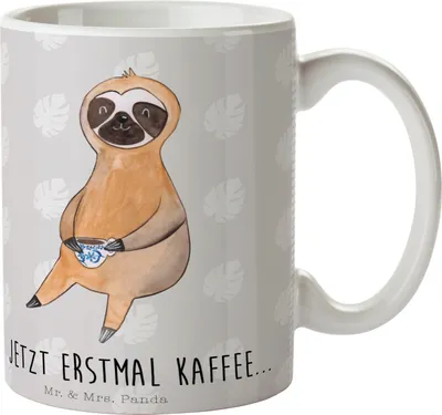Produktbild von Mr. & Mrs. Panda Kaffeetasse Faultier Kaffee - Grau Pastell - Geschenk, Tasse mit Motiv, Deko, Teepott, Coffee, Teetasse, Trinkbecher, Genießer, Kaffeebecher