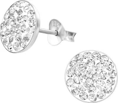 Produktbild von Ohrstecker 925 Sterling Silber mit Scheibe mit Kristallen in verschiedenen Farben Farbe - Weiß