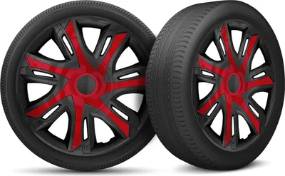 Produktbild von Auto Radkappen Radzierblenden 4er Set passend für alle Stahlfelgen - einstellbarer Sicherungsring - 15 Zoll - Schwarz Rot
