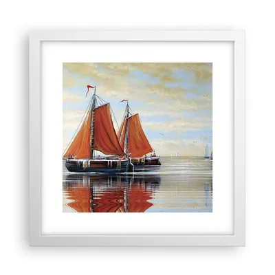 Produktbild von Gerahmtes Poster - Weißer Rahmen - Segelschiffe Öl Orange - 30x30 cm - Wand Bild - Wanddeko - Wandbilder - Kunstposter - Wandposter - Bilderrahmen - Bilder - Kunstdruck - P2WAC30x30-4404