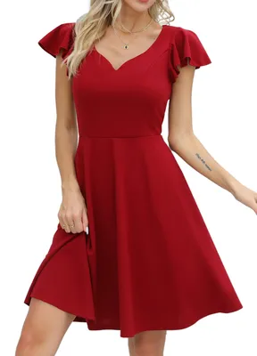 Produktbild von Elegantes Cocktailkleid mit herzförmigem Ausschnitt - Rotes, kurzes A-Linien-Kleid