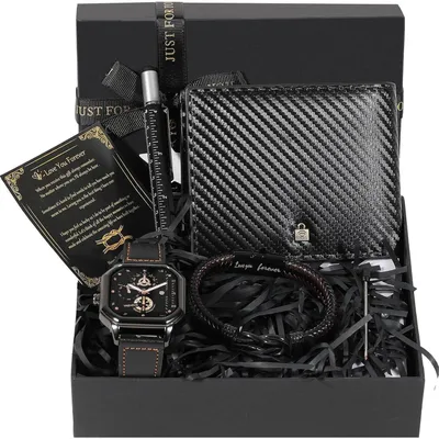 Productafbeelding van Herengavepakket met horloge, portemonnee, armband, pen, donkerblauw/zwart