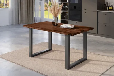 Produktbild von Esstisch Baumkante 120 x 80 cm Akazie nussbaum massiv U-Gestell schwarz NICK
