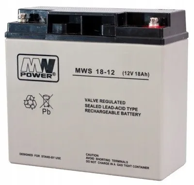 Obrázek produktu pro MW Power MWS 18-12, Olověná (VRLA), 12 V, 1 kusů, Černá, Šedá, 18 Ah, 5 rok/roky