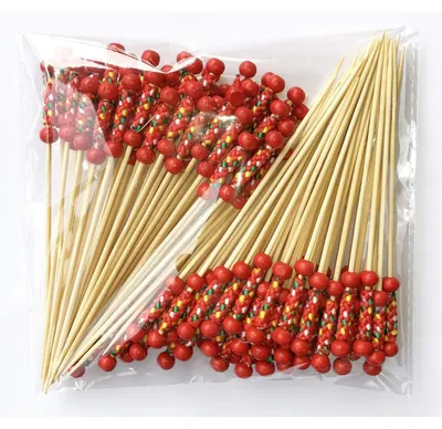 Produktbild von Cocktail-Sticks Holz mit roter Perle 100 Stück 12 cm