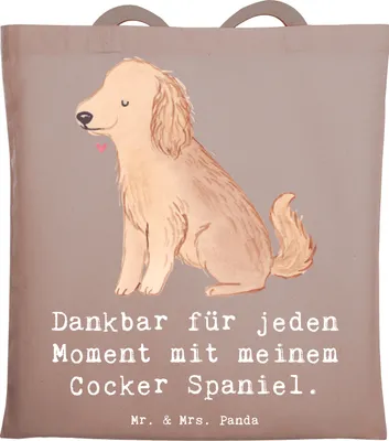 Produktbild von Mr. & Mrs. Panda Tote Bag Cocker Spaniel Moment - Braun Pastell - Geschenk, Laptoptasche, Tasche, Englische Cockerspaniel, Shopping, Beutel, Schultasche, Uni