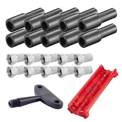 Produktbild von ARLI Kabel Montage Werkzeug Set – Abisoliermesser + Aufdrehhilfe + 10x F-Stecker + 10 Gummitüllen