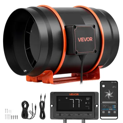 Zdjęcie produktu dla Wentylator kanałowy VEVOR 203 mm z regulacją, wydajność 1372 m³/h, z sterowaniem PWM i aplikacją, wentylator kanałowy z 10 stopniami regulacji, 9-godzinnym timerem i silnikiem EC, wentylator wyciągowy do szklarni, łazienki, piwnicy i odprowadzania dymu